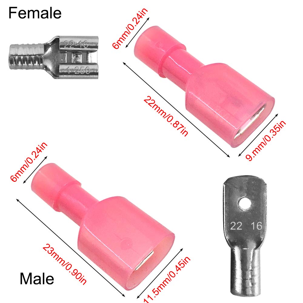 Fully Insulated Wire Crimp Terminal Nylon Quick Connectors Wiring Male/Female Spade,YuCool Disconnect Electrical Connectors