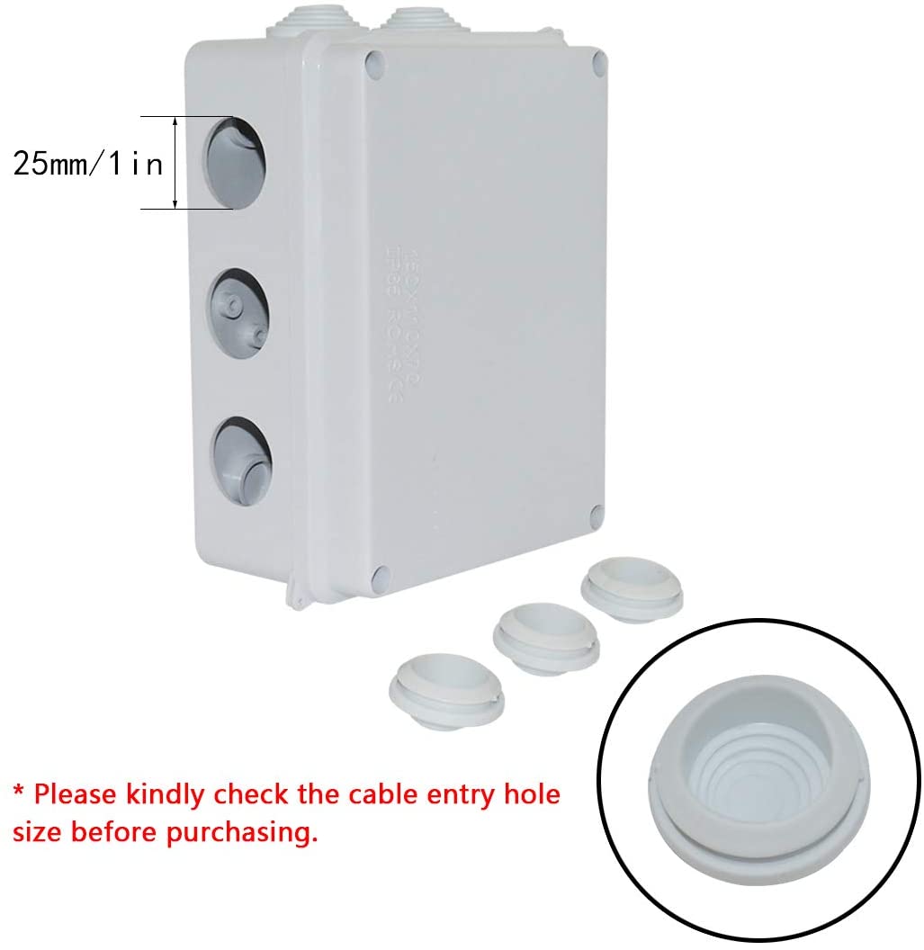 Plastic Dustproof Waterproof IP65 Junction Box Universal Electrical Project Enclosure White 5.9 x 4.3 x 2.8 inch (150 x 110 x 70 mm)