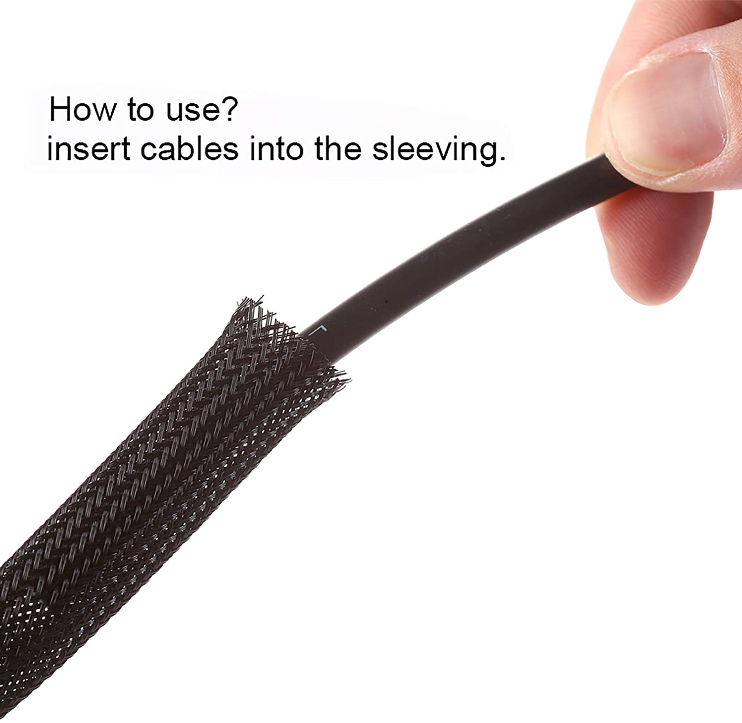 Expandable Braided Sleeving – Black – Alex Tech braided cable sleeve Size : 10mm, 16mm, 20mm