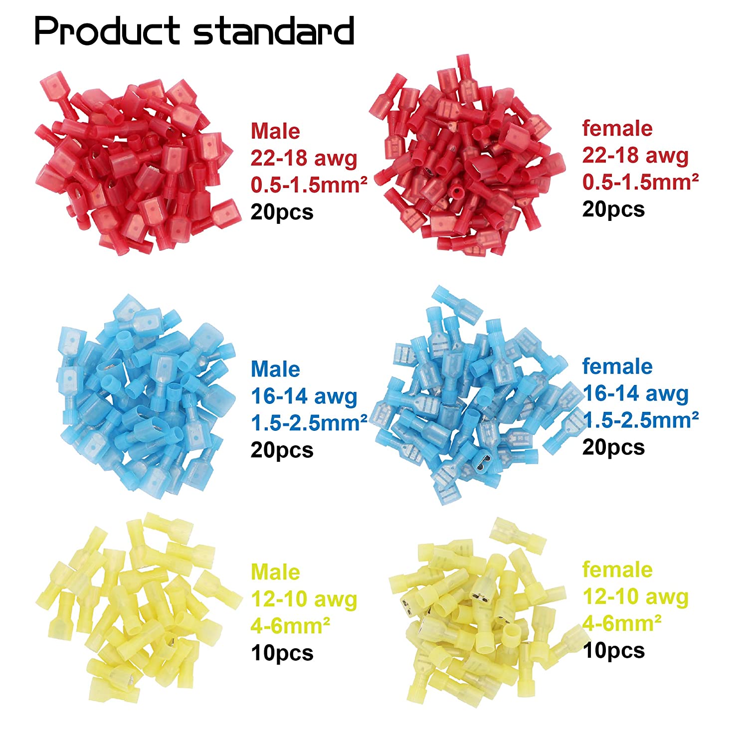 Fully Insulated Wire Crimp Terminal Nylon Quick Connectors Wiring Male/Female Spade,YuCool Disconnect Electrical Connectors