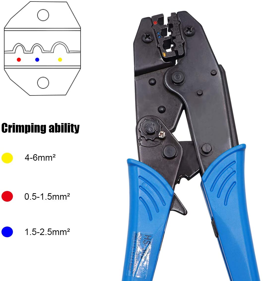HS-30J Ratchet Crimping Tool Used to Crimp 0.5-6mm² （AWG22-10） for Insulated Terminal Butt/Bullet/Ring/Fork/Spade Terminal Connectors Crimping Pliers Termial Crimping Tools HS-30J