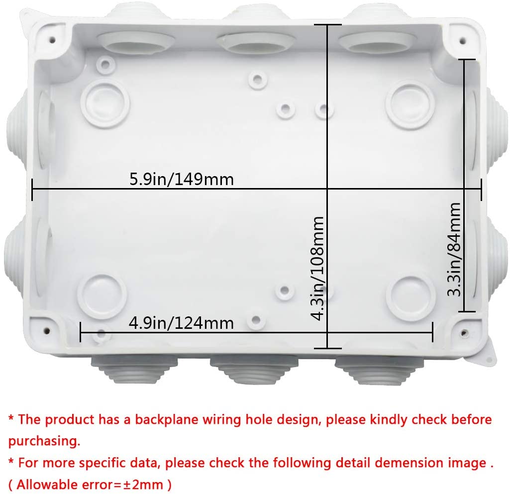 Plastic Dustproof Waterproof IP65 Junction Box Universal Electrical Project Enclosure White 5.9 x 4.3 x 2.8 inch (150 x 110 x 70 mm)
