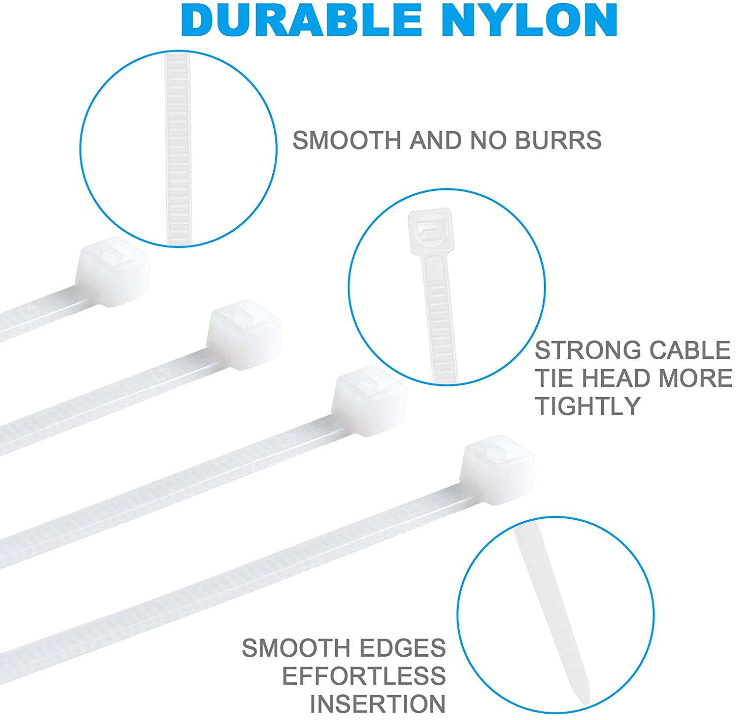 Self-Locking Nylon White Zip Ties