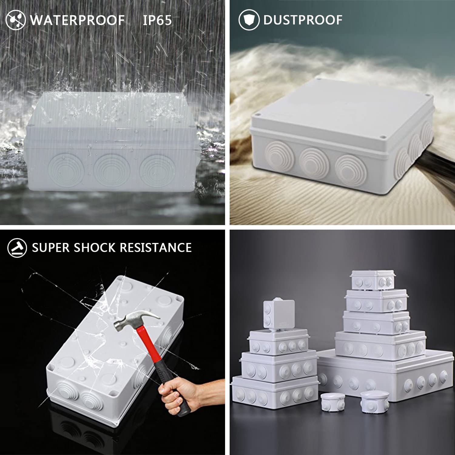 Plastic Dustproof Waterproof IP65 Junction Box Universal Electrical Project Enclosure White 5.9 x 4.3 x 2.8 inch (150 x 110 x 70 mm)