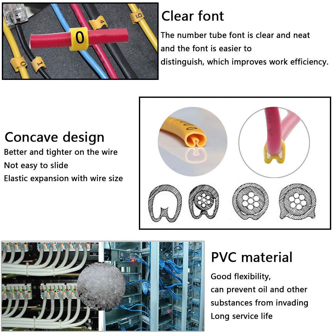 0-9 Number Tube,Yellow Flexible PVC Concave Cable Wire Markers Label Tag (Size - 1.5mm to 16mm)  EC-J, EC-0, EC-1, EC-2, EC-3, EC-5, EC-8