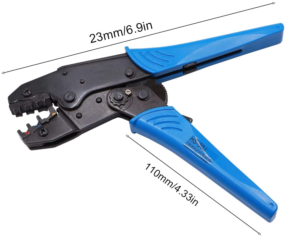 HS-30J Ratchet Crimping Tool Used to Crimp 0.5-6mm² （AWG22-10） for Insulated Terminal Butt/Bullet/Ring/Fork/Spade Terminal Connectors Crimping Pliers Termial Crimping Tools HS-30J