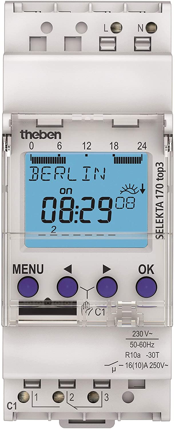 Theben 1700130 SELEKTA 170 top3 - Astronomical time switch - 1 channel - Programming by app - DuoFix spring terminals