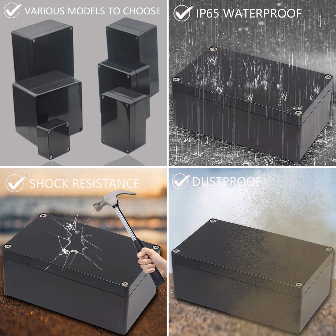 IP66 Black Weatherproof Outdoor / External Junction Box Complete With Connector
