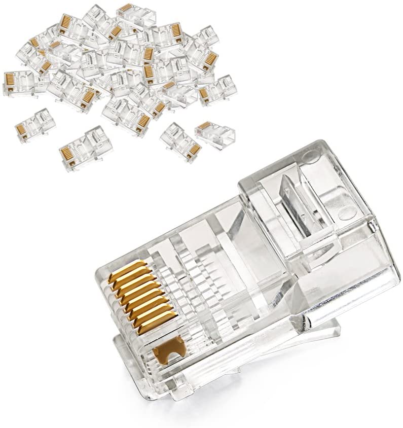 RJ45 Connector, 50 pcs Cat5e Cat5 RJ45 Crimp Connector STP Gold Plated