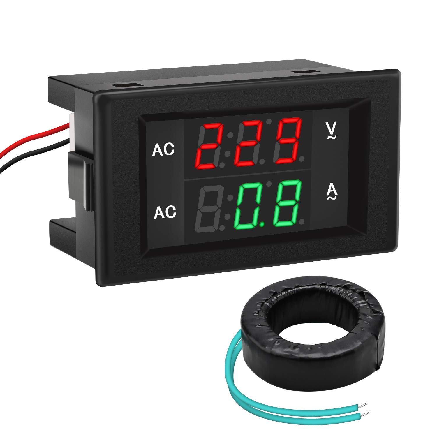 Volt Amp Meter,  AC 500V 200A Digital Voltmeter Ammeter Panel, 0.39 Inches LED 2in1 Multimeter, 2-Wire Voltage Amperage Tester Gauge with Current Transformer