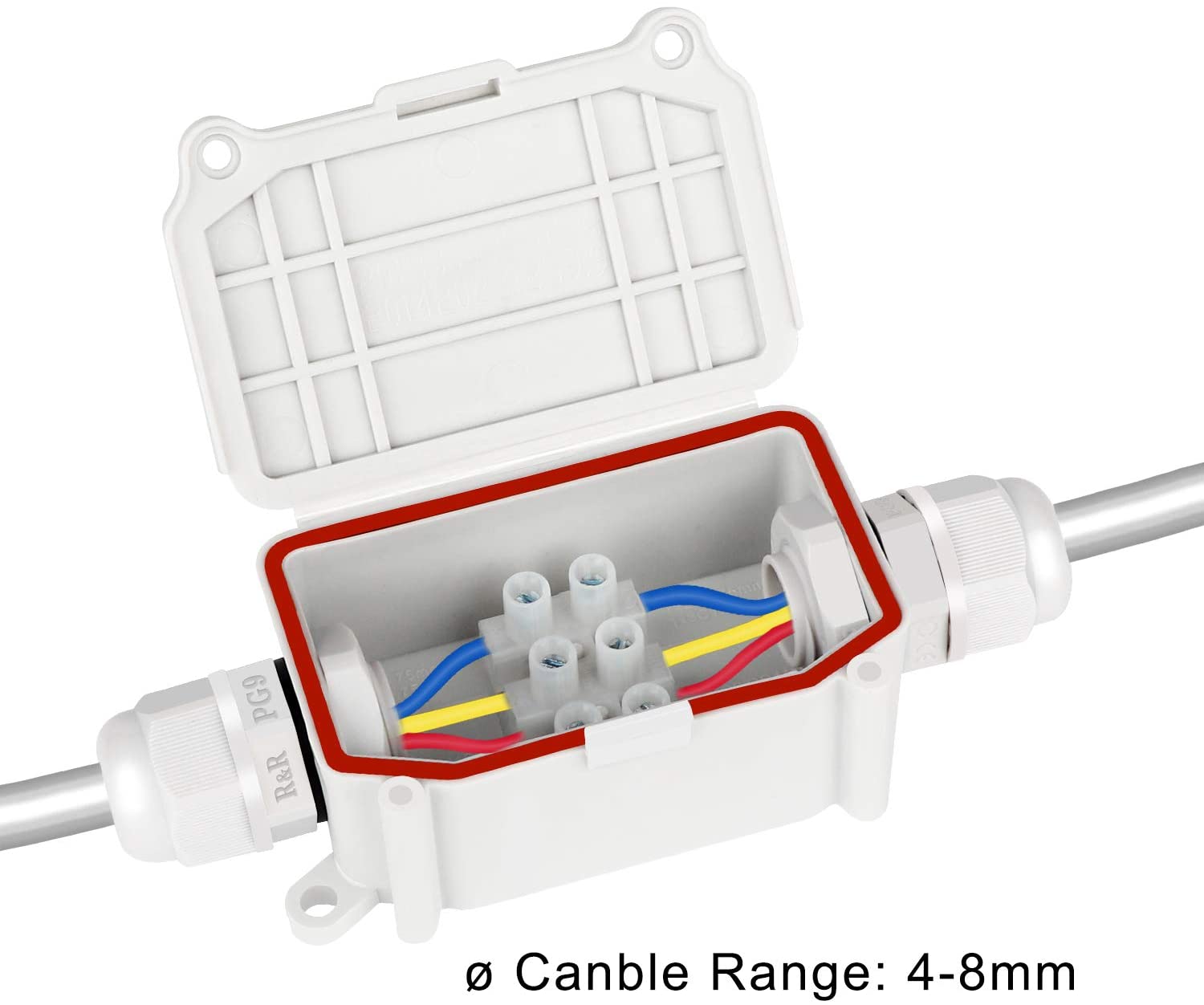 Junction Box Waterproof Outdoor 2 Cable PG9 Black Plastic Connector Gland Electrical (White)