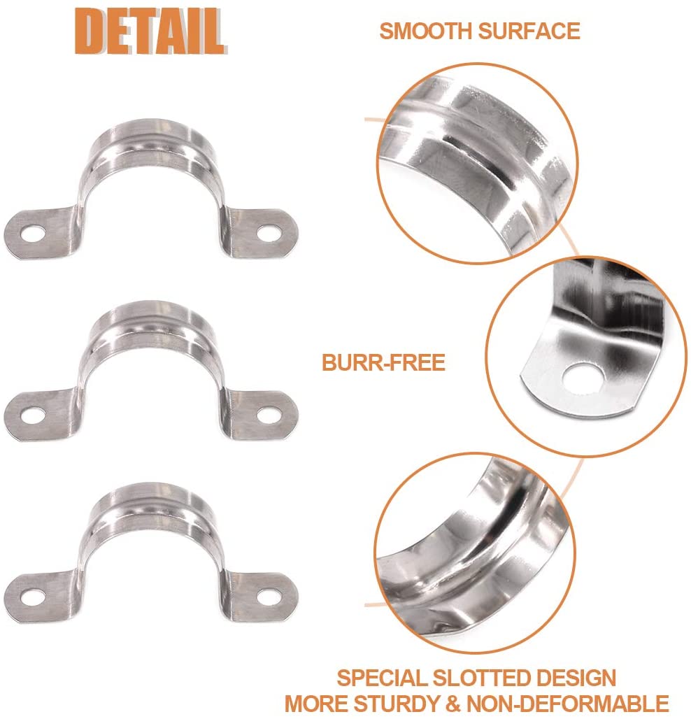 Two Hole Strap U Bracket Tube Strap Tension Clips Stainless Steel Heavy Duty & Normal Rigid Pipe Strap Clamp