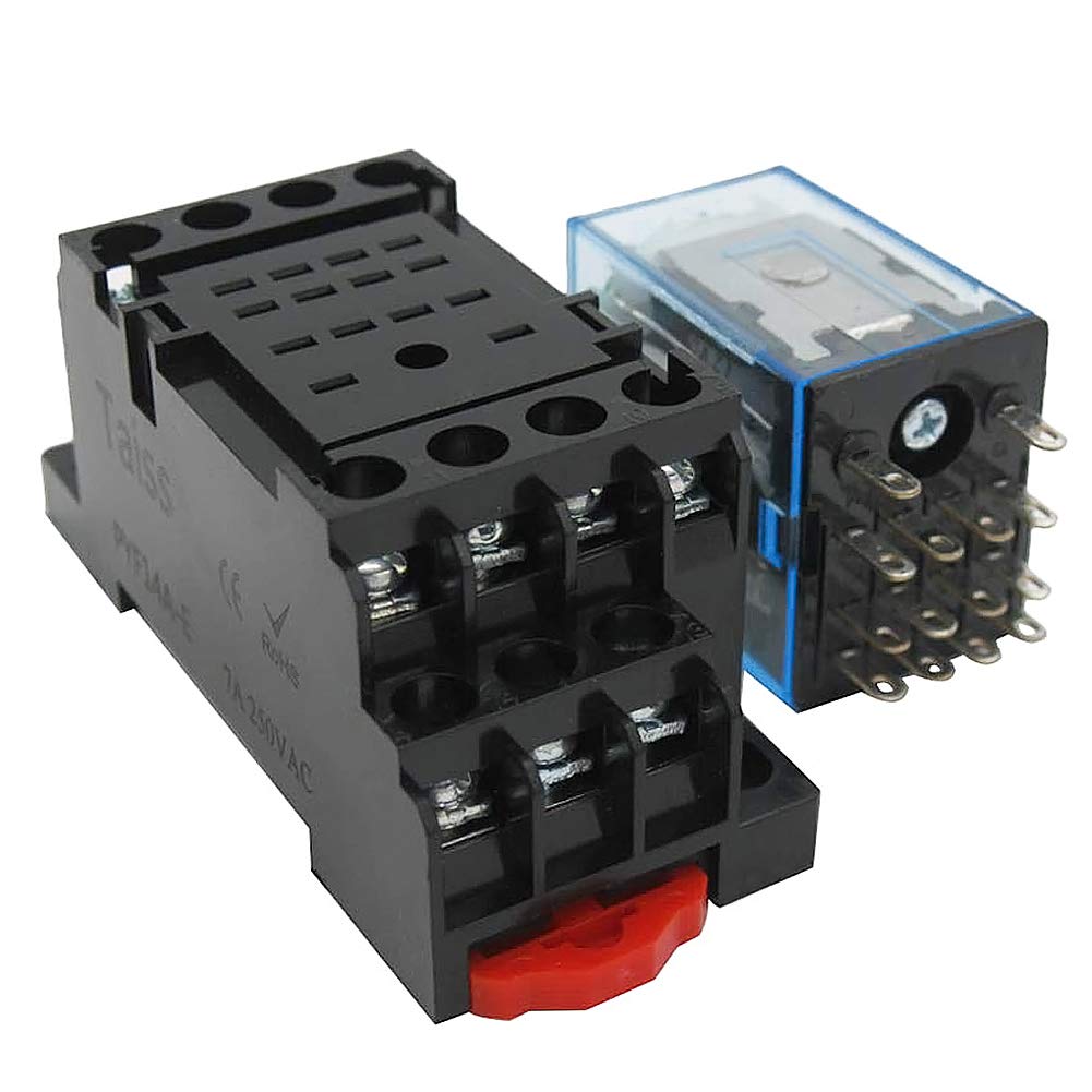 DC 24V Coil 14 Pins 4PDT 4NO 4NC Electromagnetic Power Relay 5A with Exquisite and Upscale Socket Base