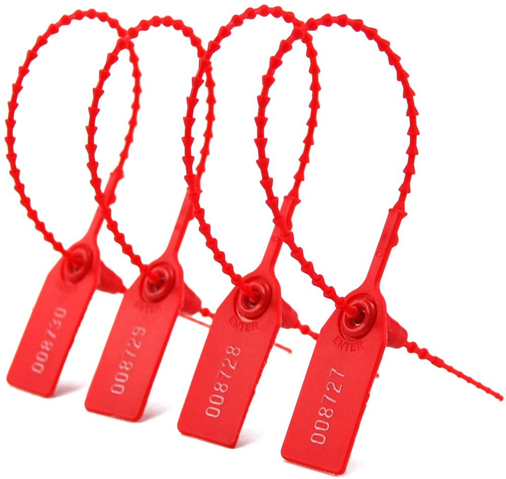 Leadseals(R) 100 Plastic Tamper Seals, Zip Ties for Fire Extinguishers Pull Tite Security Tags Numbered Disposable Self-Locking Tie 250mm Length (Red)