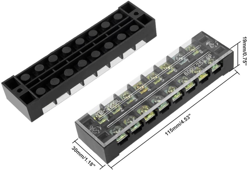 Dual Rows 8 Positions 600V 25A Wire Barrier Block Terminal Strip TB-2508L