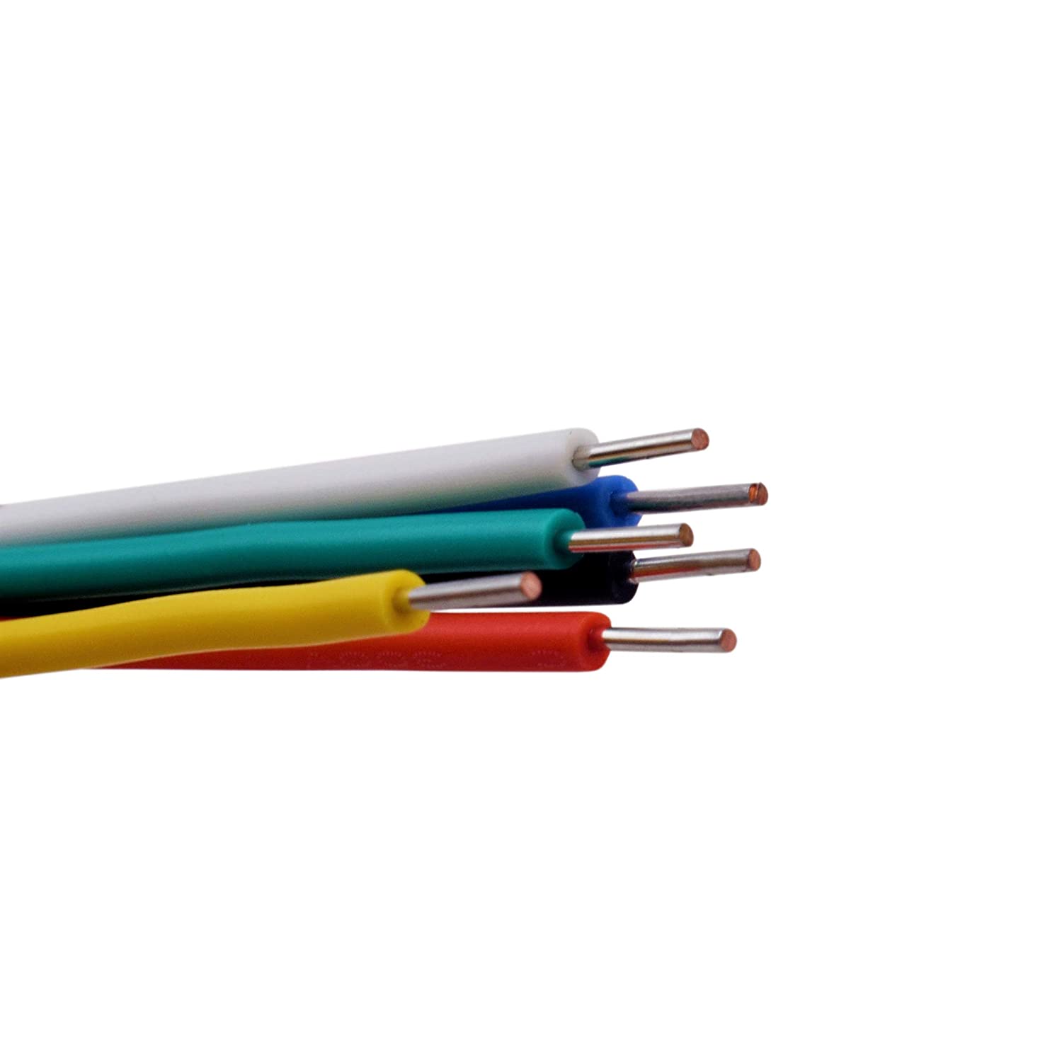 Wire Solid Core Hookup Wires - Pre-Tinned, PVC Coated Copper Wires 6 Colors (Black, Red, Yellow, Green, Blue, White) 25 or 50m Each