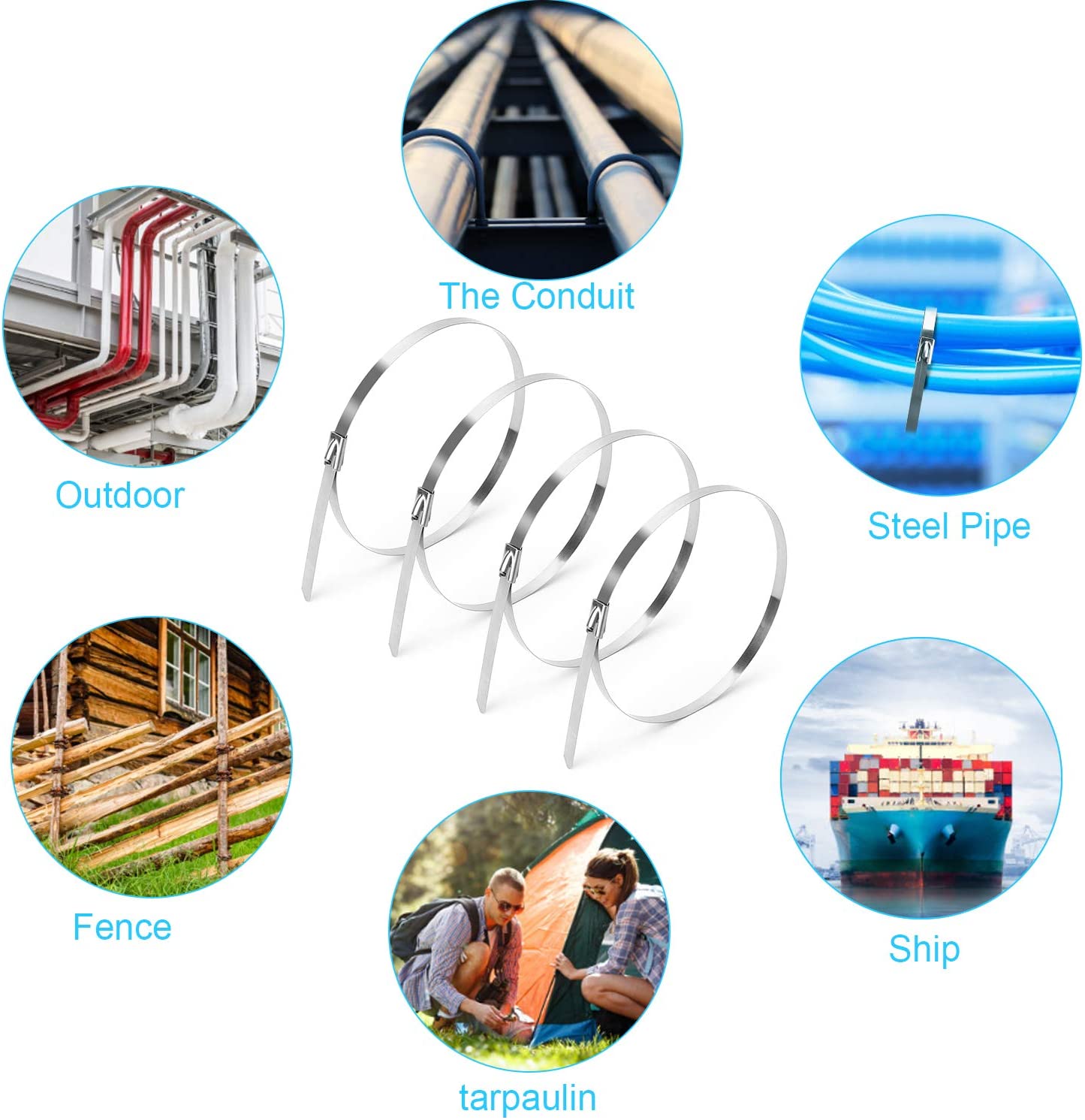 Stainless Steel, Multi-purpose Heavy Duty Self-locking Cable Ties,Suitable for Exhaust Wrapping, Fence, Outdoor and Canopy Etc. Size : 4.6x100, 4.6x150, 4.6x200, 4.6x300, 4.6x400, 4.6x500, 7.6x600, 7.6x800, 7.6x1000
