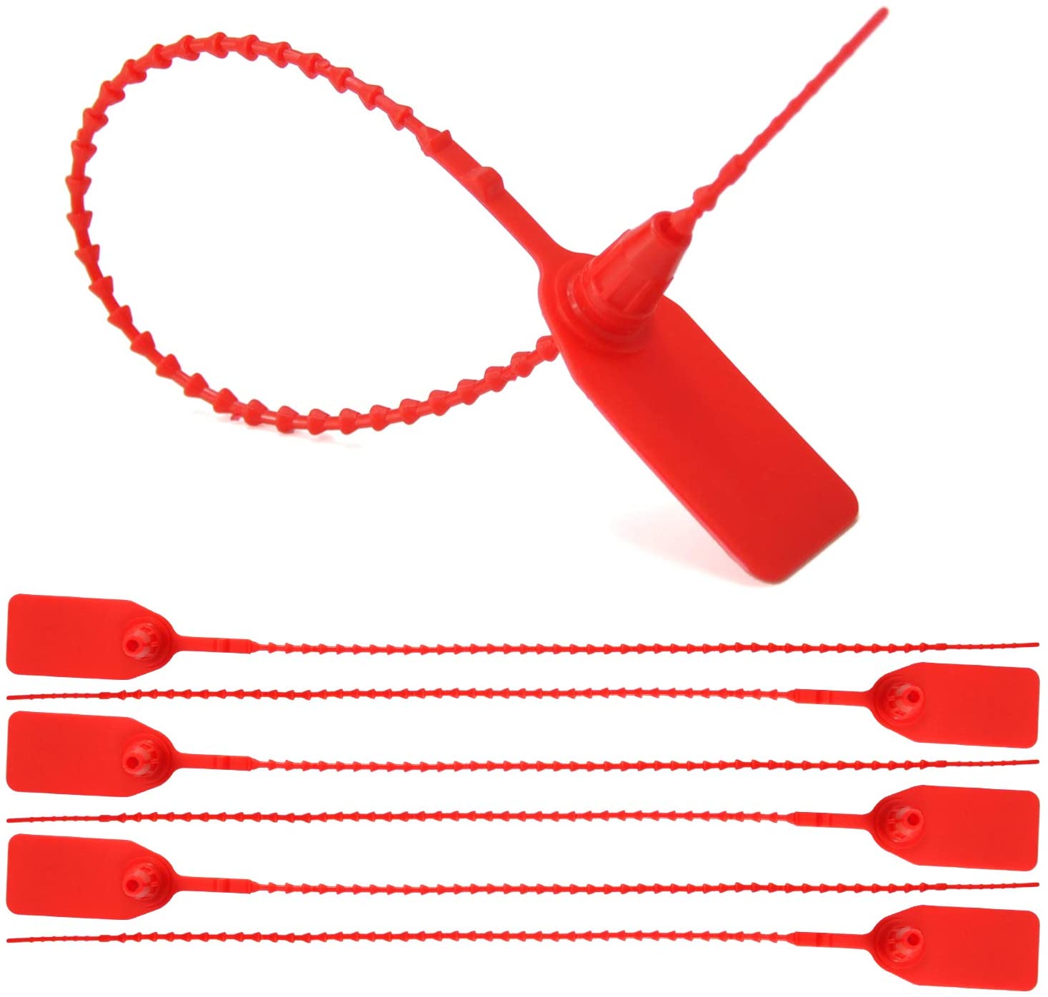 Leadseals(R) 100 Plastic Tamper Seals, Zip Ties for Fire Extinguishers Pull Tite Security Tags Numbered Disposable Self-Locking Tie 250mm Length (Red)