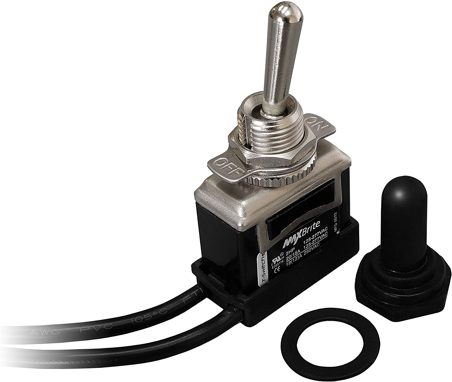 Electrical Toggle Switch, SPST, ON-OFF, 8 A/125 V, 6 inch Wire Terminal,Silver,(SPST) - ⅓ HP/125 V AC, 10 A/125 V AC