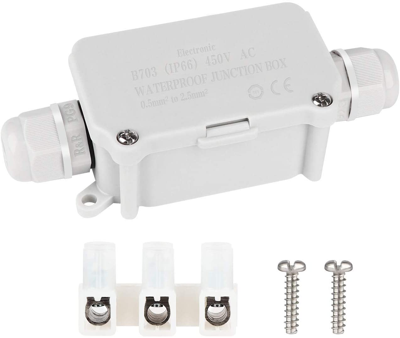 Junction Box Waterproof Outdoor 2 Cable PG9 Black Plastic Connector Gland Electrical (White)