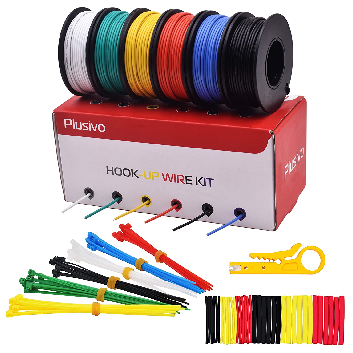 Wire Solid Core Hookup Wires - Pre-Tinned, PVC Coated Copper Wires 6 Colors (Black, Red, Yellow, Green, Blue, White) 25 or 50m Each