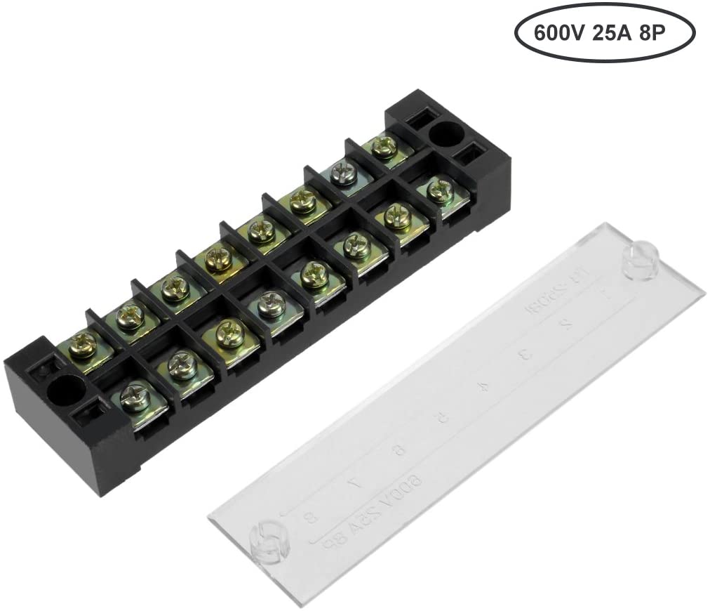 Dual Rows 8 Positions 600V 25A Wire Barrier Block Terminal Strip TB-2508L