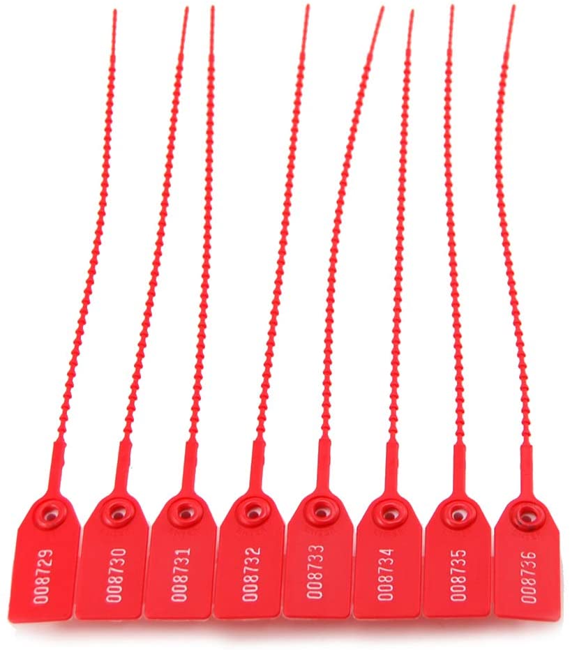 Leadseals(R) 100 Plastic Tamper Seals, Zip Ties for Fire Extinguishers Pull Tite Security Tags Numbered Disposable Self-Locking Tie 250mm Length (Red)