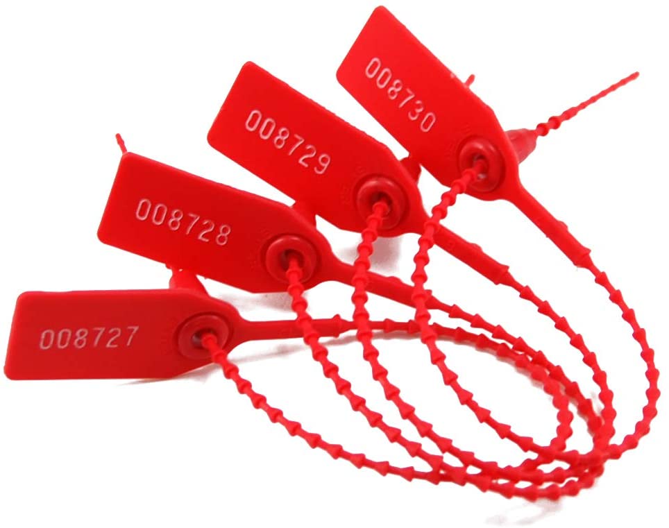 Leadseals(R) 100 Plastic Tamper Seals, Zip Ties for Fire Extinguishers Pull Tite Security Tags Numbered Disposable Self-Locking Tie 250mm Length (Red)